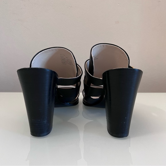 KENNETH COLE | Black & gold buckle accent stack heel fall sandal - Picture 3 of 7